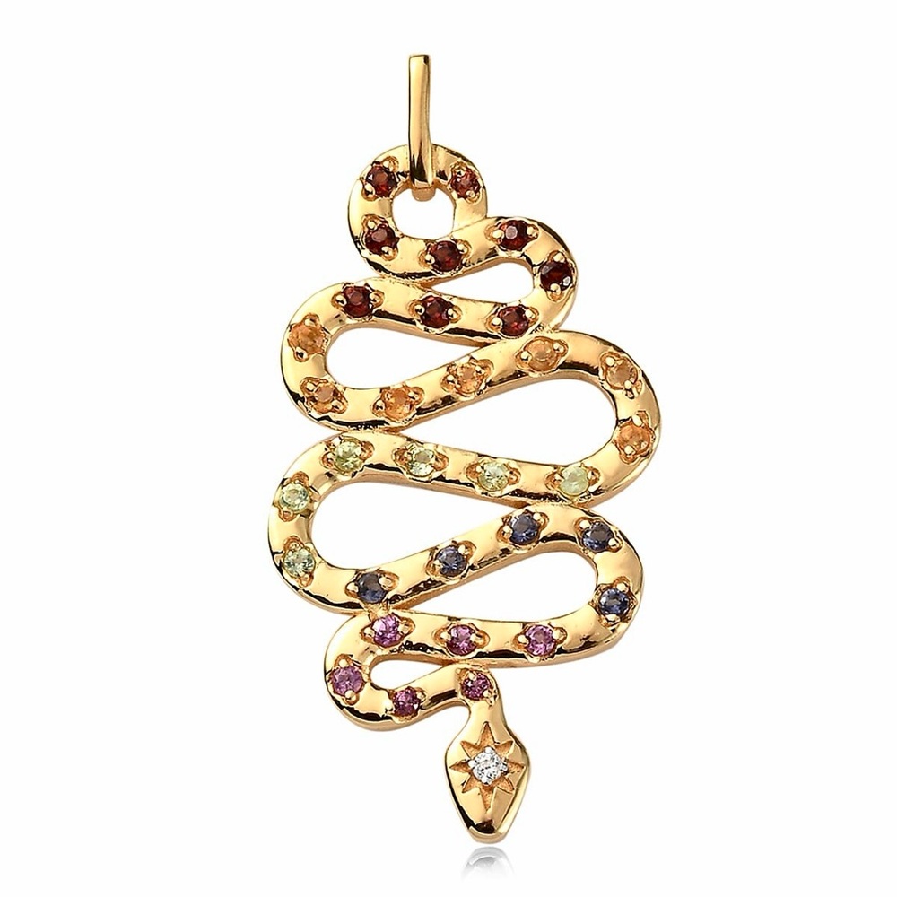 Multi Gemstone Oversized Statement Snake Pendant in Vermeil Over Sterling Silver